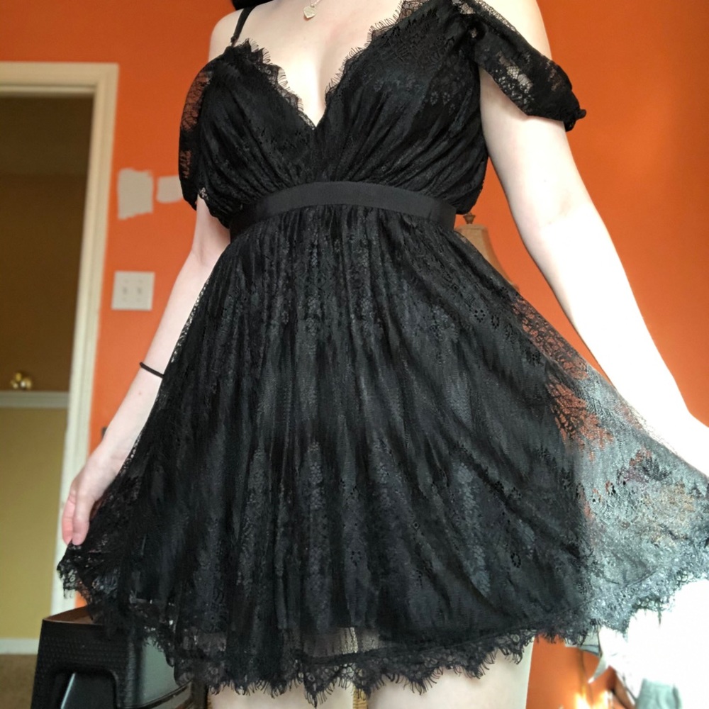 Black lace mini dress